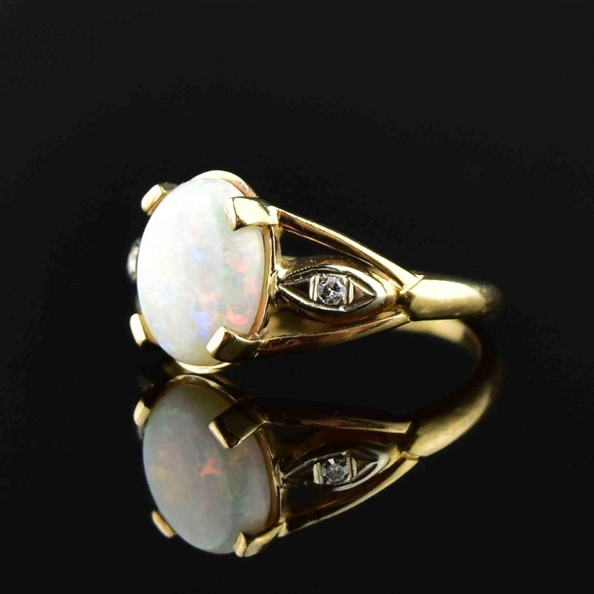 Vintage 14K Gold Opal Diamond Statement Ring