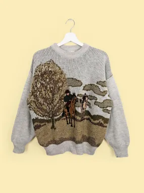 Vintage 80's 90's FISCHER Equestrian Retro Sweater Pullover - size M-L