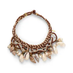 Vintage Brown and Cream Braided Shell Necklace