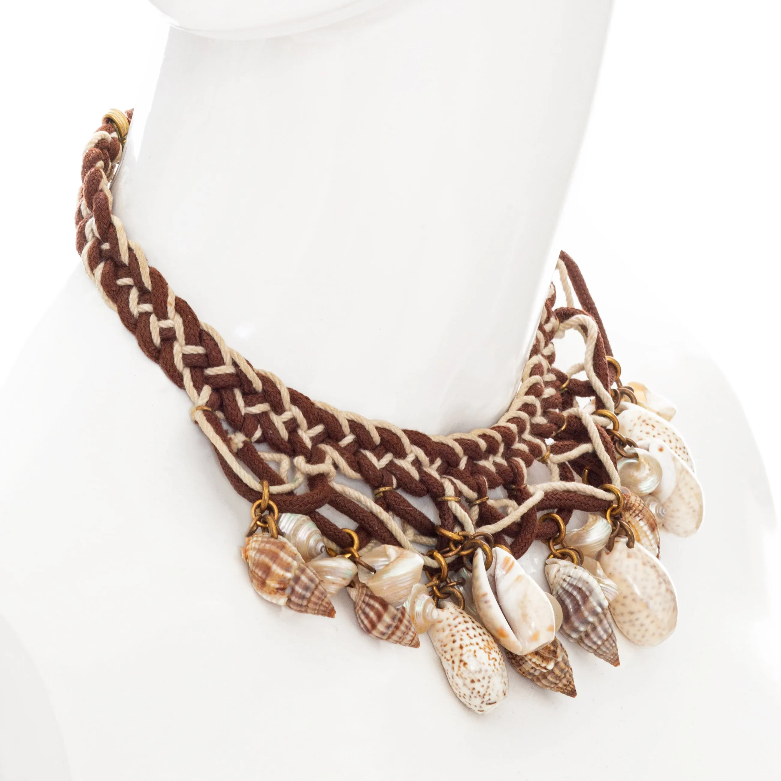 Vintage Brown and Cream Braided Shell Necklace