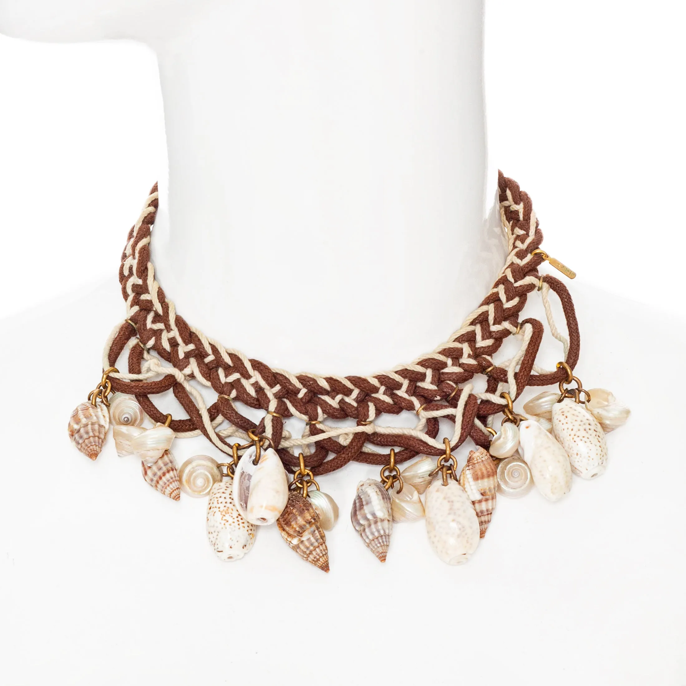 Vintage Brown and Cream Braided Shell Necklace