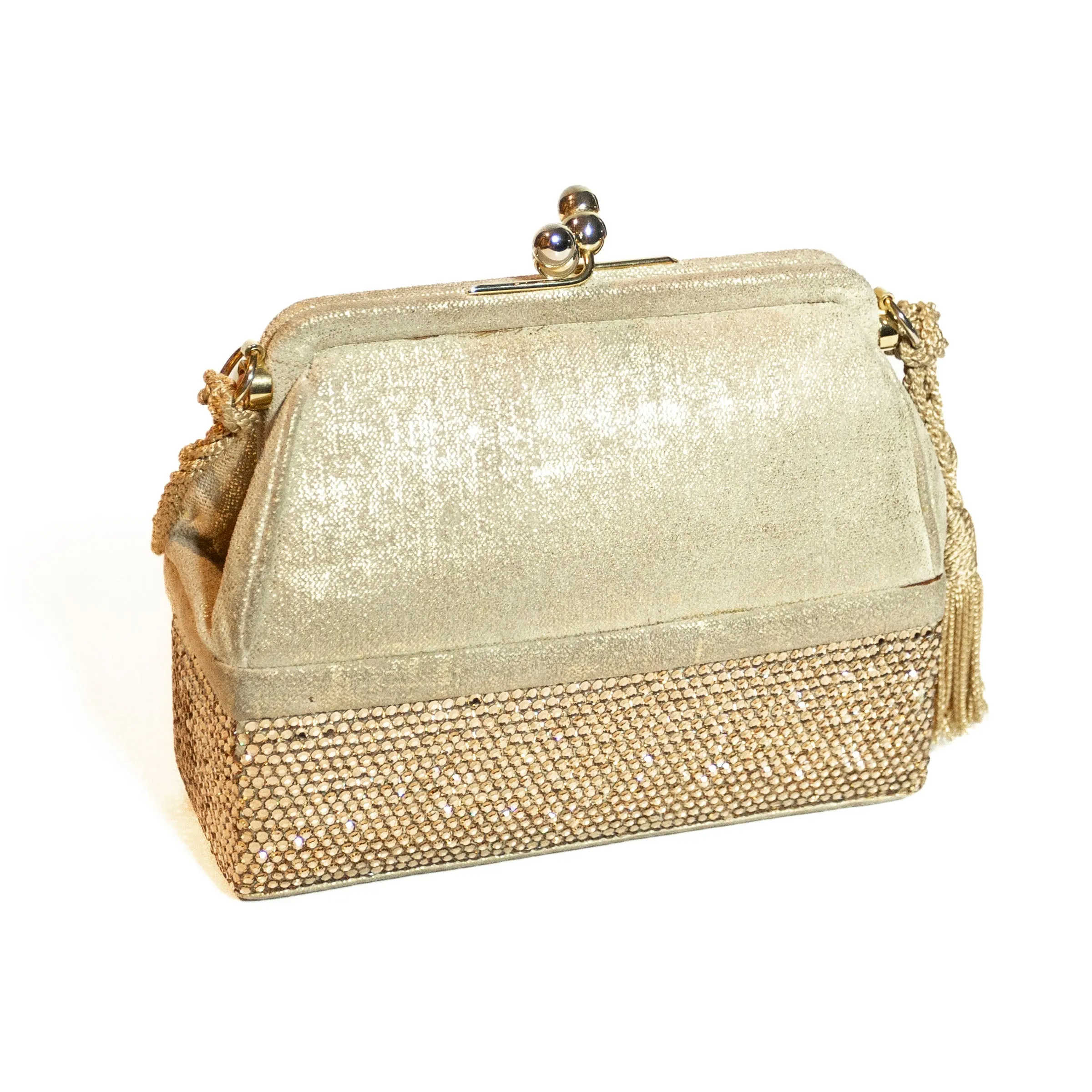 Vintage Gold Suede and Crystal Embellished Minaudière