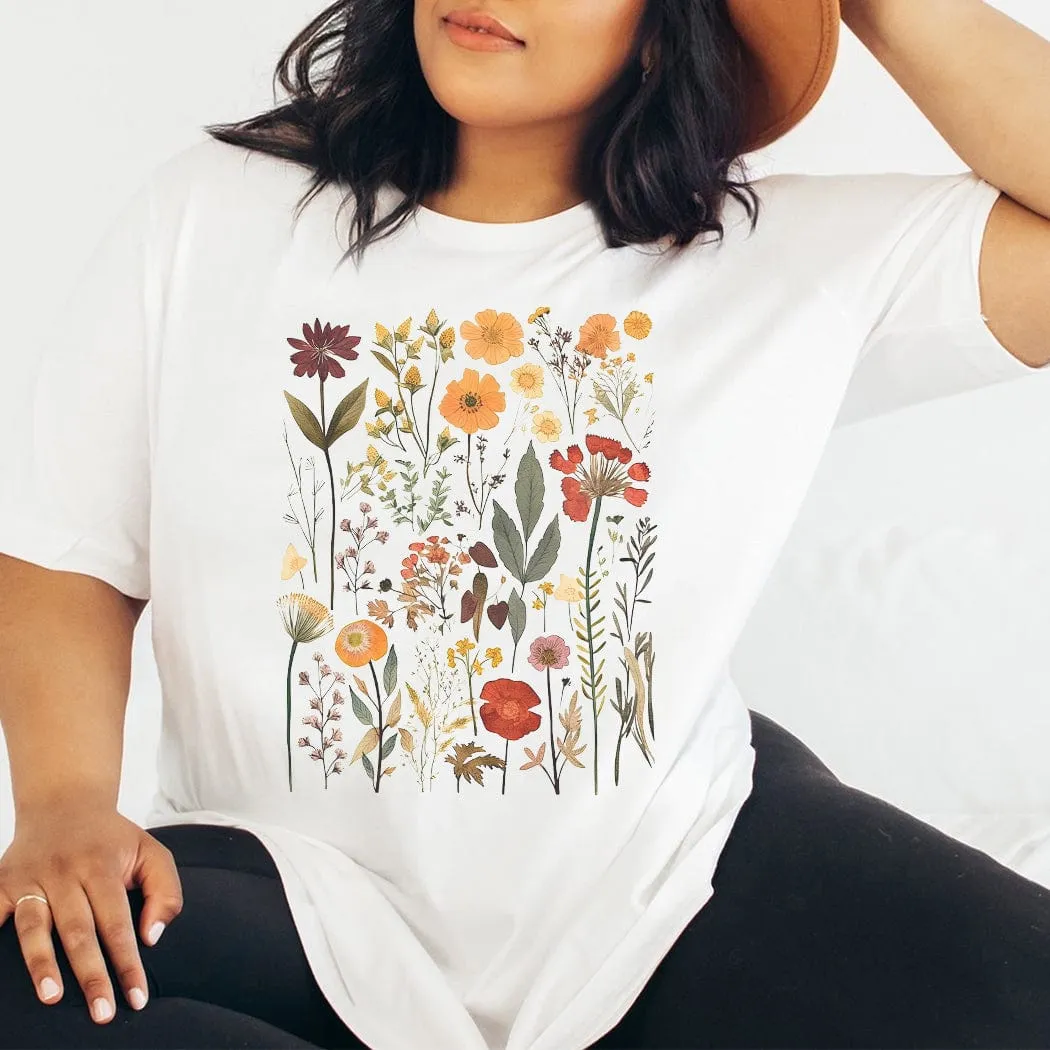 Vintage Pressed Flowers Floral Spring Graphic T-Shirt - SP423