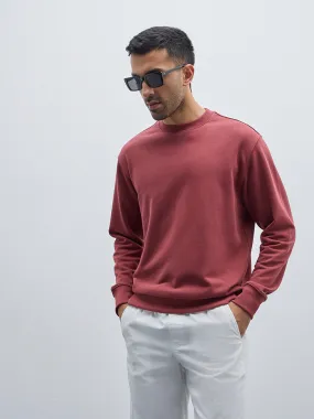 WES Casuals Maroon Solid Relaxed-Fit Sweatshirt