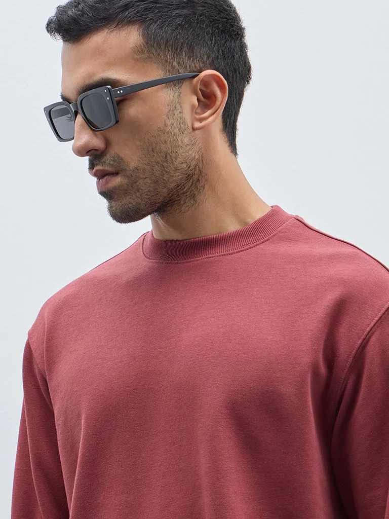 WES Casuals Maroon Solid Relaxed-Fit Sweatshirt