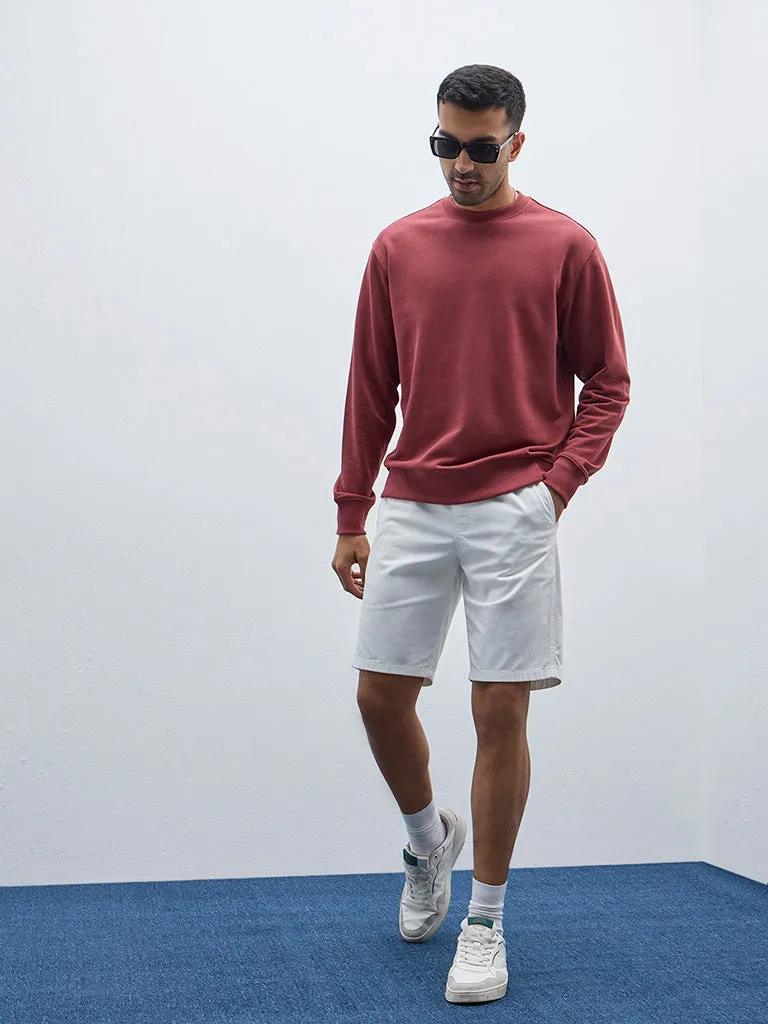 WES Casuals Maroon Solid Relaxed-Fit Sweatshirt