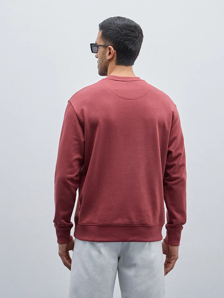 WES Casuals Maroon Solid Relaxed-Fit Sweatshirt