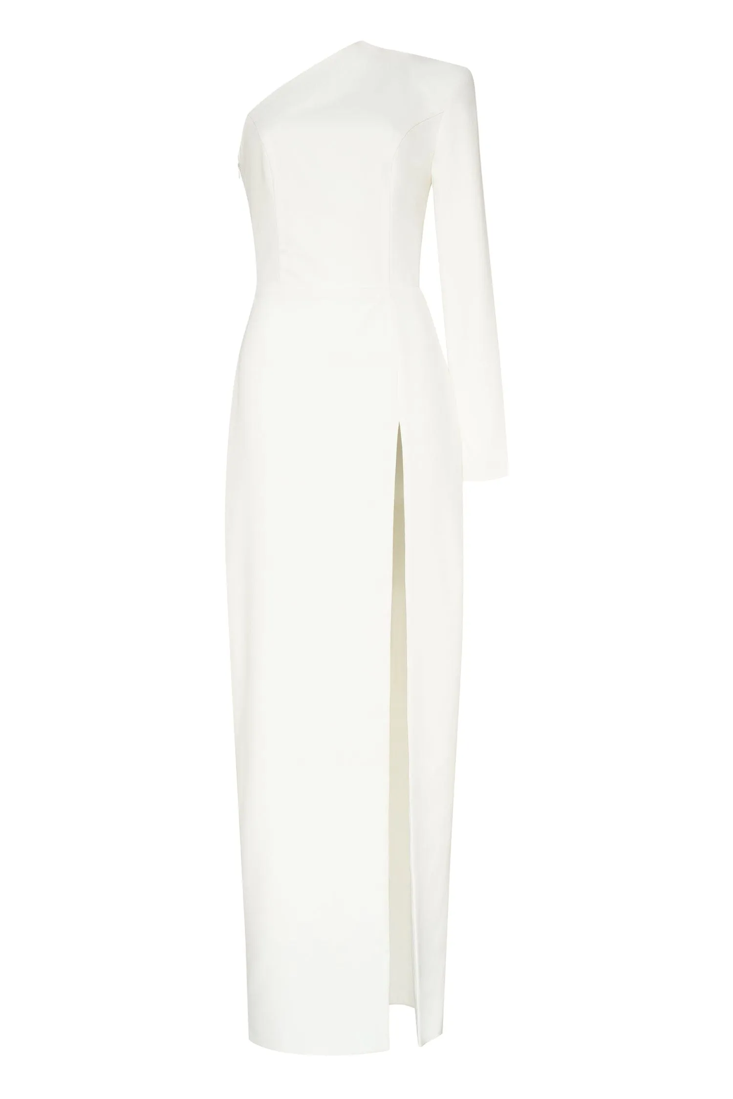 White Long-sleeved dress with sharp shoulder cut