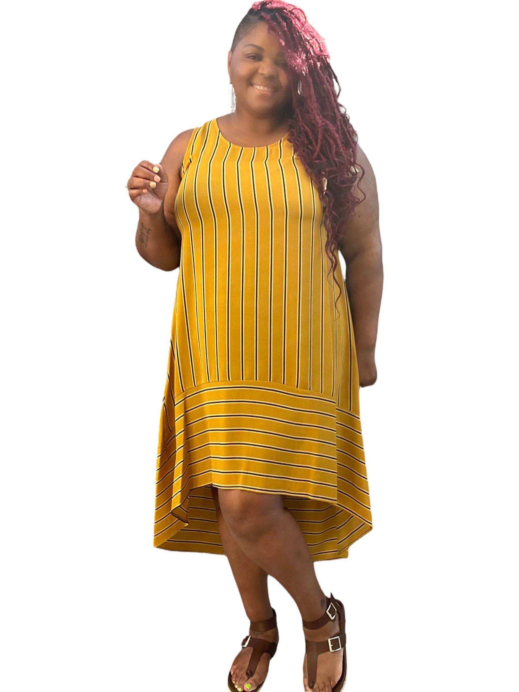 Women's Casual Striped Plus Size Maxi Dress