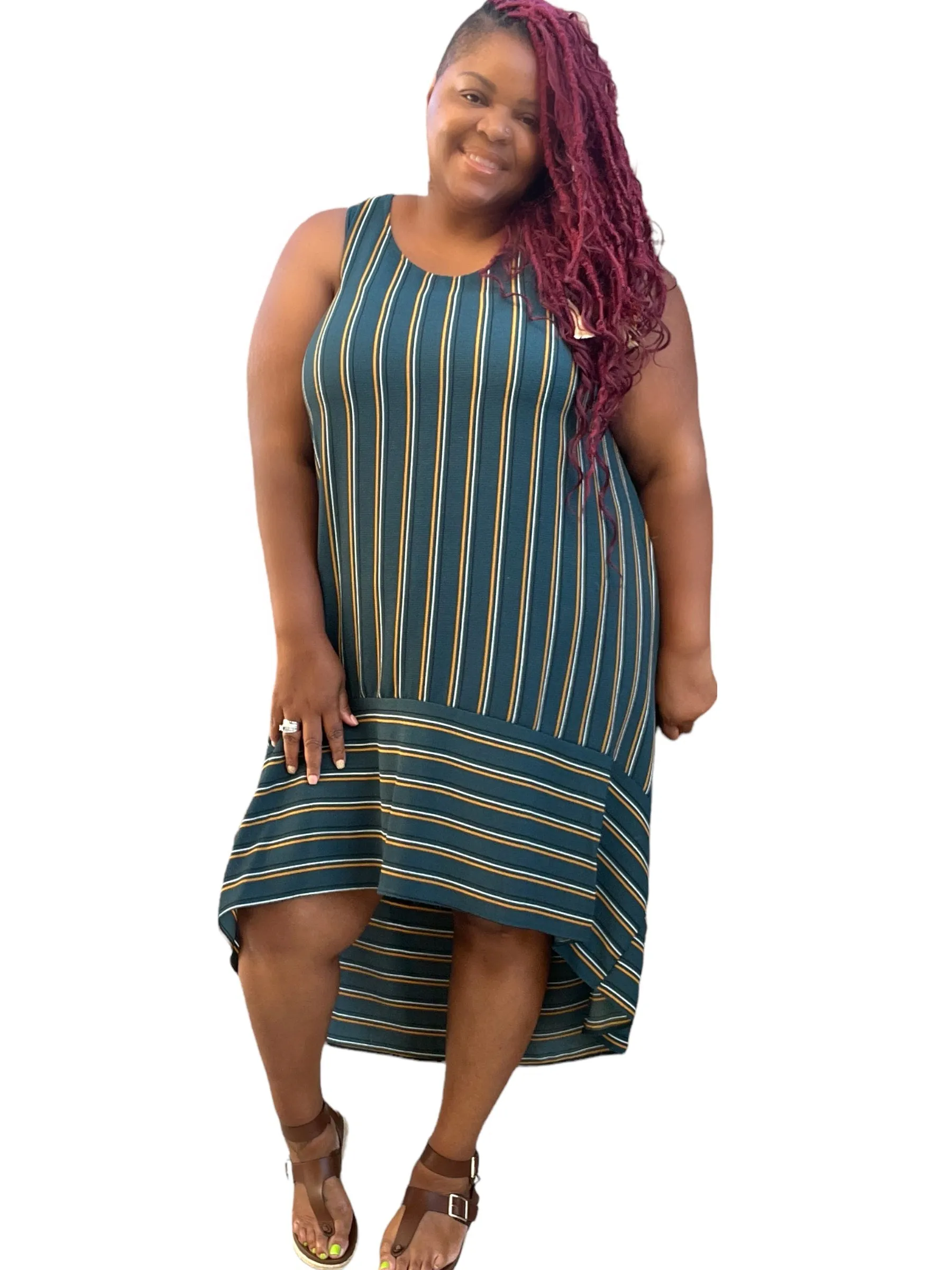 Women's Casual Striped Plus Size Maxi Dress