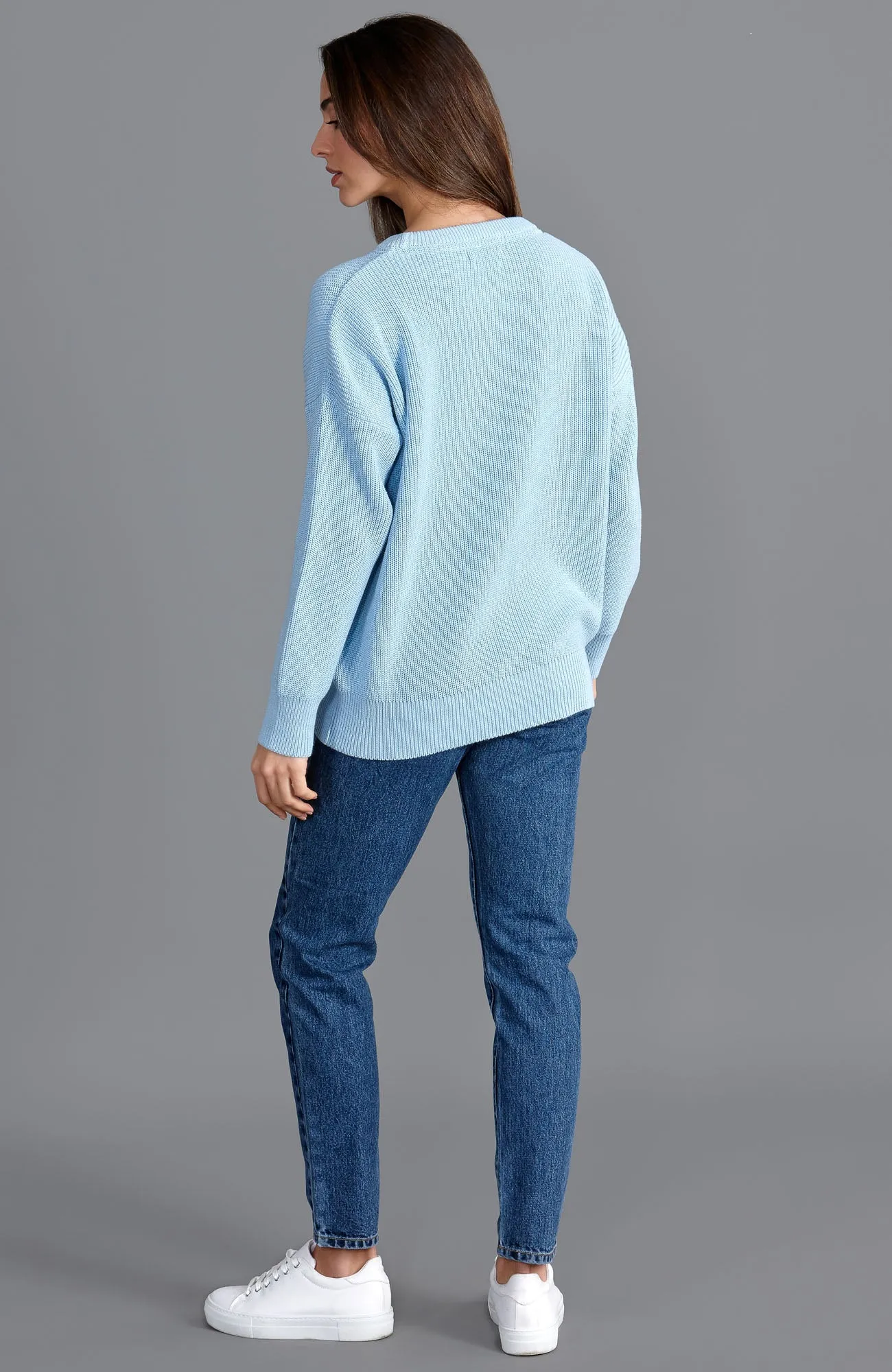 Womens Cotton Ribbed Crew Neck Jumper