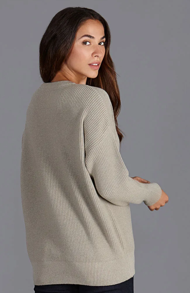 Womens Cotton Ribbed Crew Neck Jumper