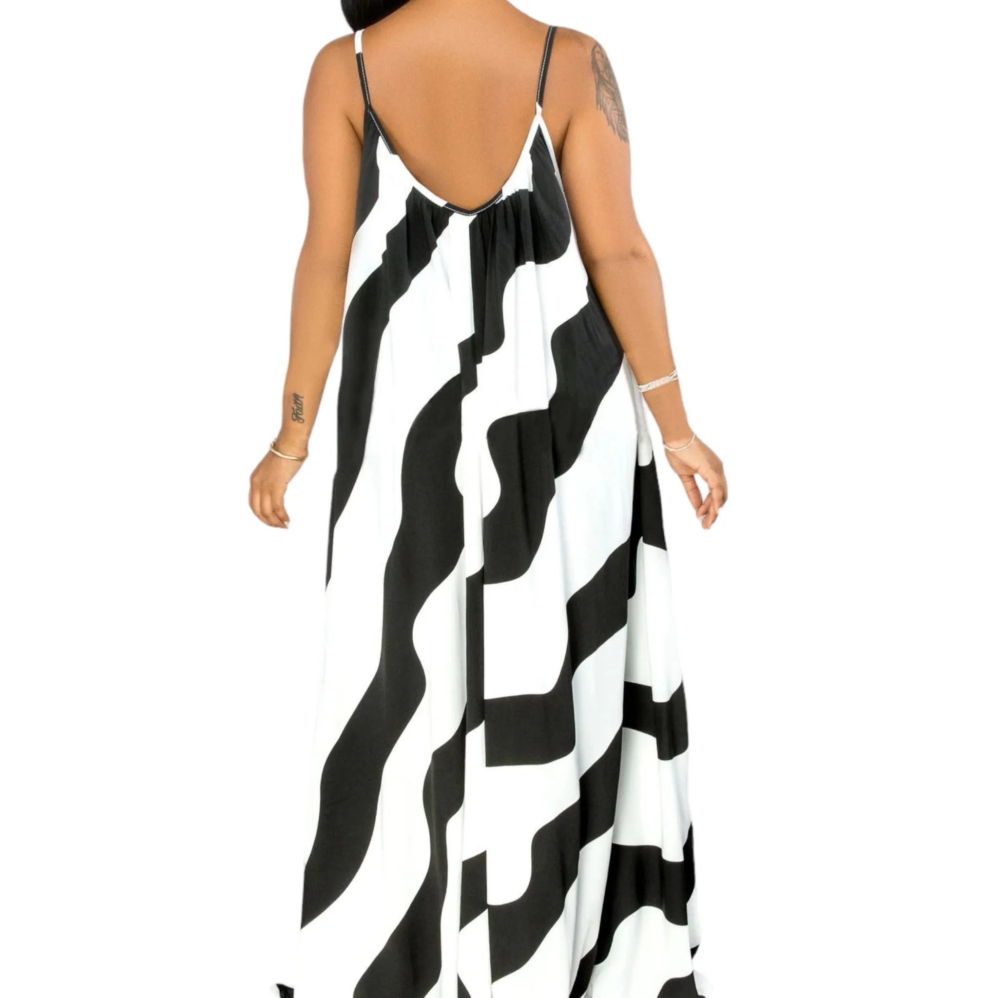 Women's Plus Size Wavy Hi Lo Print Maxi Dress